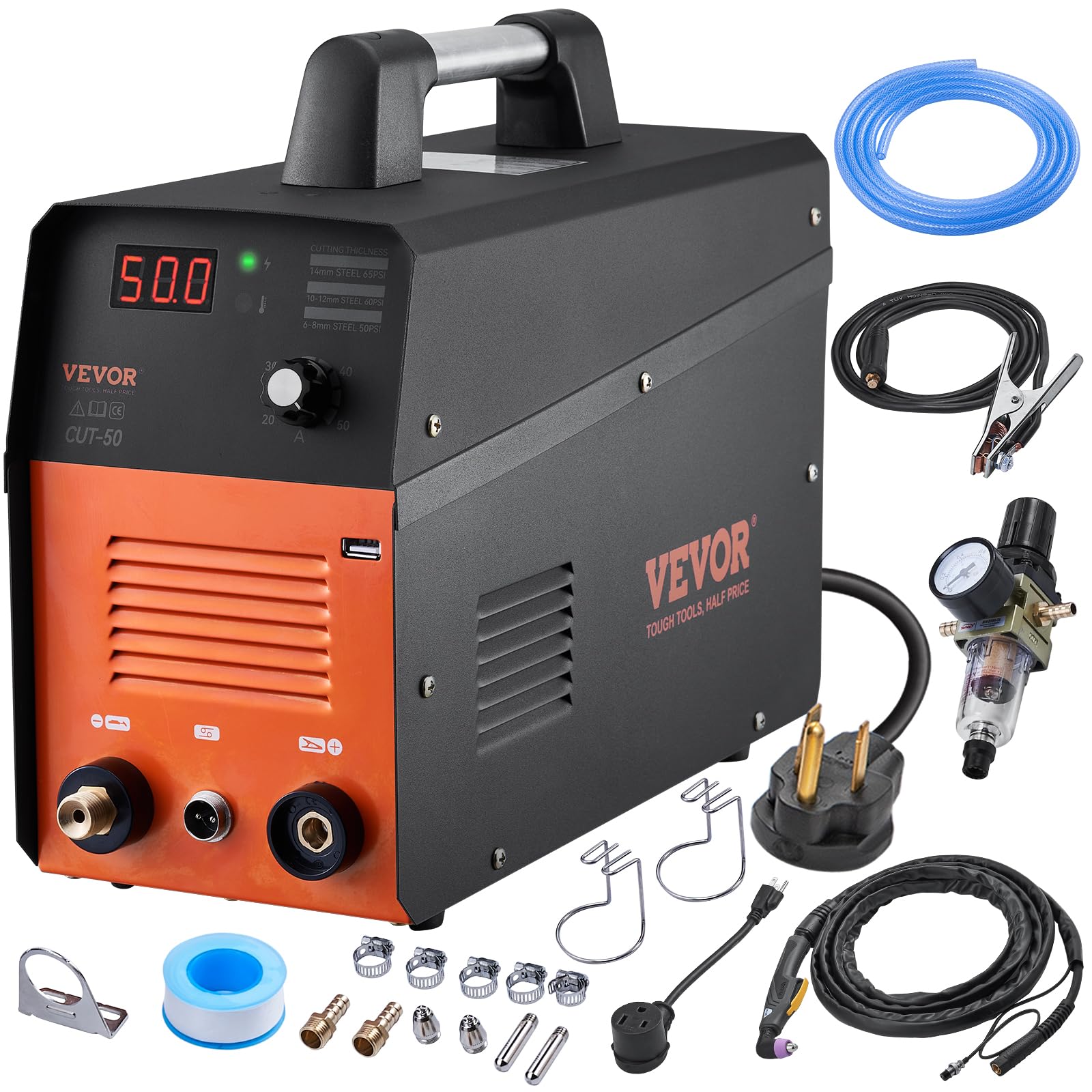 VEVOR Plasma Cutter, 50Amp, Air Cutting Machine with Plasma Torch, 110V/220V Dual Voltage AC IGBT Inverter Metal Cutting Equipme